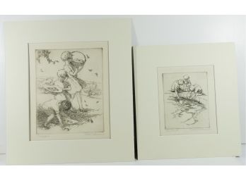 Two Signed Esther A. Richards Block Prints - Matted