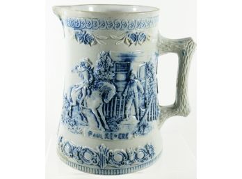 1880S ANTIQUE White's Pottery - UTICA NY.  . Paul Revere & George Washington - STONEWARE PITCHER