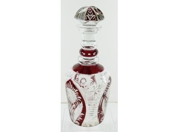 Vintage Cut Glass With Red Accents - Decanter