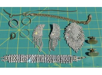 Lot Of Costume Jewelry - Includes A 'Diamond' Bracelet, Brooch, And Earring Set