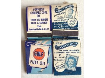 FOUR UNUSED VINTAGE MATCHBOOKS, GULF & HOLLYWOD FRAMES