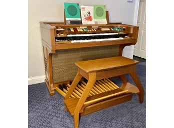 Vintage 1967 Lowrey Theater Deluxe Console Model H-25-R Electric Organ With Lowrey Bench