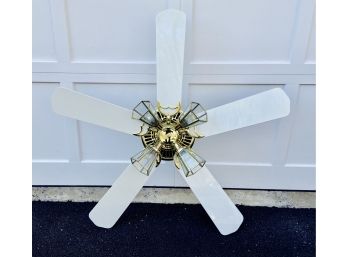 Casablanca White Enamel Finish Ceiling Fan With Four Light Fixtures Beneath