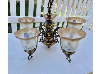 Brass Scrolled Arm Five Bulb Chandelier