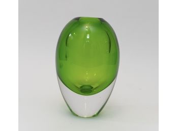 Beautiful Vintage Green To Clear Art Glass Vase