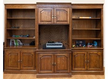 Oak Tone Wooden Entertainment Center Wall Unit - 3 Sections