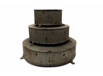 Three Antiqued In Rust Finish Metal Risers W Claw Footed Bases- Horchow