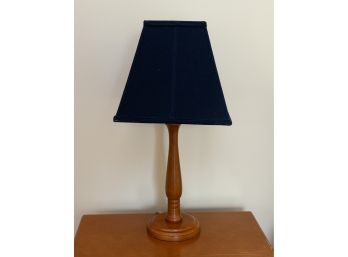 Wooden Table Lamp W Navy Blue Shade