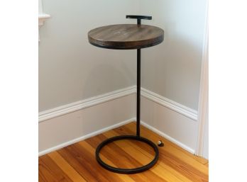 Circular Wood Topped Drinks Table W Black Metal Base