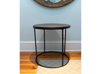 Circular Wood Topped Side Table W Black Metal Base