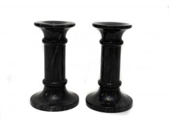 Black Marble Candlesticks - A Pair