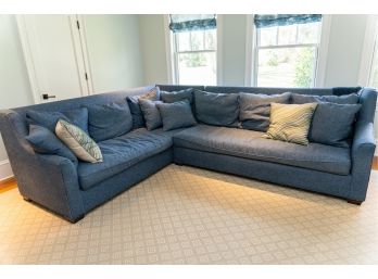 Wesley Hall Blue Tone Upholstered L Shape Sectional Sofa