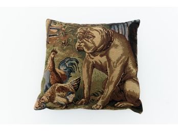 Vintage Bulldog Themed Tapestry Pillow W Velvet Backing