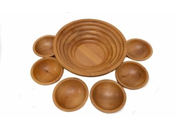 Vintage Pietro Manzoni For Vietri Large Turned Wood Salad Bowl Serving Set - Made In Italy