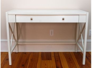 White Writing Desk W Single Drawer And X Frame Side Panel Design