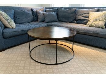 Circular Wood Topped Coffee Table W Black Metal Base