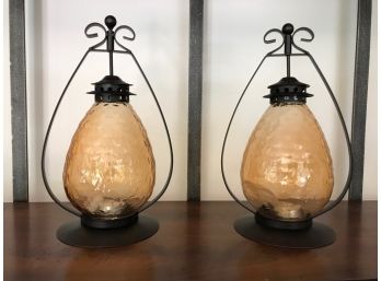 Amber Glass Candle Lanterns
