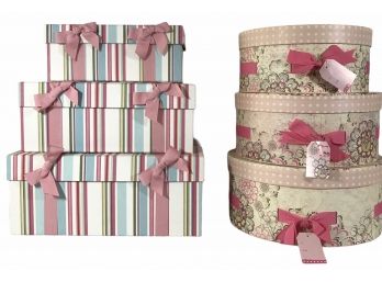 Bright Spring Colors! Striped Storage Box Set  And Flowered Hat Box Storage Set