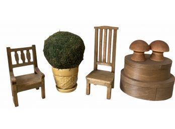 Miniature Wood Chairs, Mushrooms, Boxes And More