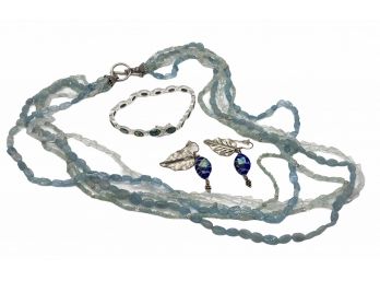 All About Blue - Sterling Silver Neckpiece And Bracelet - 3 Pieces
