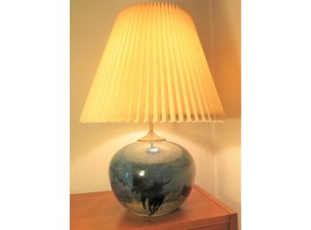 Signed Blue  Glaze Ball Pottery Table Lamp