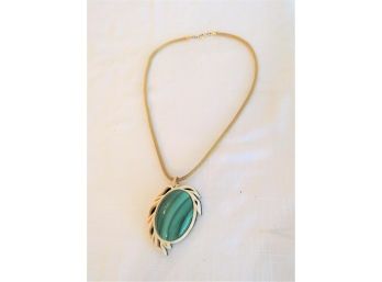 12k Gold Filled Rope Necklace With Malachite Stone  Pendant