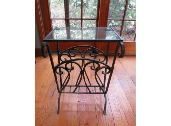 Glass & Wrought Iron Magazine Stand Table