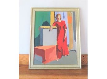 Original Artwork Lady In Red Larson Juhl Frame