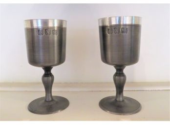 Pair Of John Somers Fine Pewter Wine Glasses