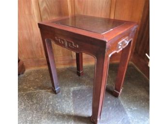 Vintage Asian Style Small Side Table With Leather Top