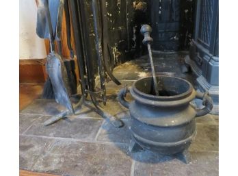 Wrought Iron Fireplace Tool Set And  Smudge Pot