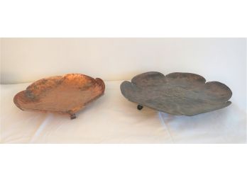 2 Vintage Arts & Crafts Copper And Metal Footed Round Flower Petal Trays