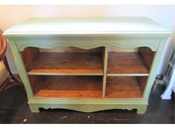 Green Painted Solid Wood Low Open Bookcase With Apron