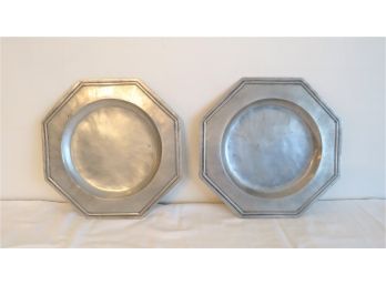 Pair Of Octagon Pewter Charger Plates