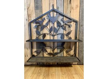 Handmade Repurposed Steel Folding Wall Mount Shelf With Birds