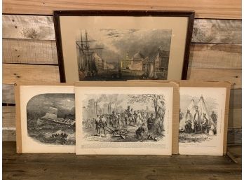 Set Of Three The Civil War/united States  Prints And One Framed Etching