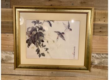 Framed And Matted Japanese Print Of Birds