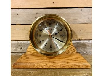 Bell Clock Co. Brass Quartz Ship's Clock On Oak Stand