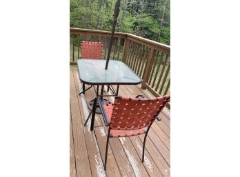 Glass Top Patio Set With New Umbrella &