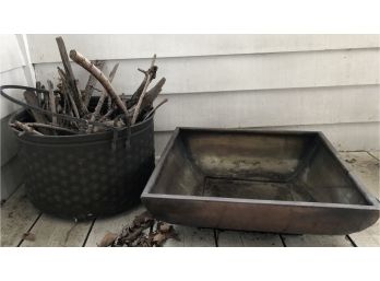 Metal Twig Bucket And Copper Color Planter