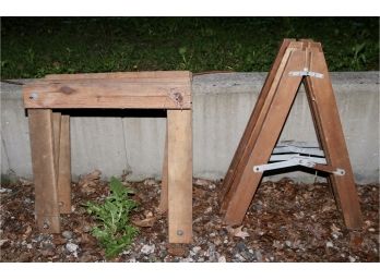 Two Sets Of Vintage Wood Sawhorse Bases