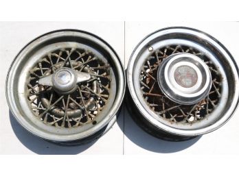 Set Of Two Vintage Cadillac And Skylark Wheels With Caps And Emblems