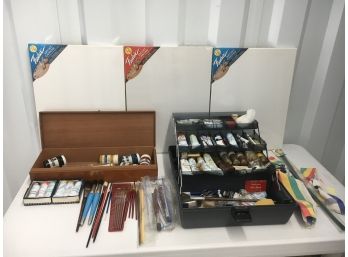 Table Lot Of Art Supplies, Great Grab Bag Lot