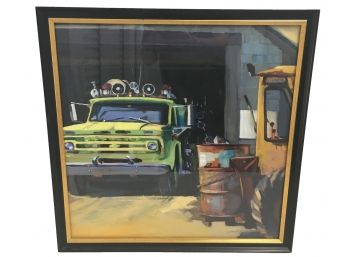 $1500 In Gallery, Incredible Oil Painting Of An Antique Firetruck By Well Known New England Artist Jana Matusz