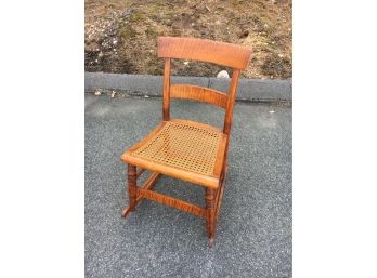 Antique Birdseye Maple Rocking Chair With Caned Seat, Excellent Condition