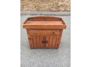 Antique Small 2 Door Cupboard With Drawer, Great Old Piece With Iron Hardware