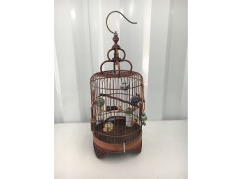 Antique Chinese Canary Cage, Super Detailed Wood Carving With Tons Of Accessories