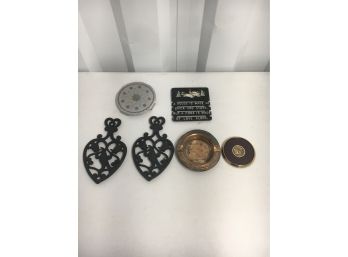 Assorted Metalware Including Cast Iron Trivet, Copper Ashtray From Hartford, And More