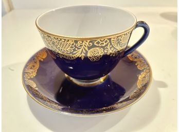Russian Porcelain Serving Set For 6 Stunning Deep Royal Blue With Gold