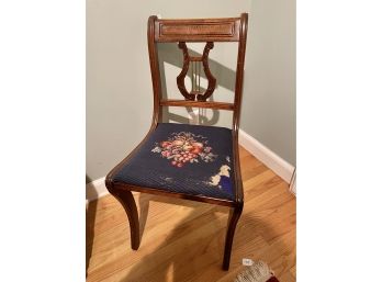 Antique Chair Dark Blue Embroidery Base Musical Back Rest